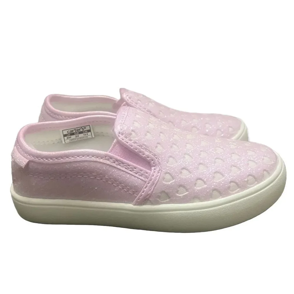 New Carters‎ Tween 12 Glitter Hearts Slip-On Shoes Toddler Sz 8 Pink Casual Cute